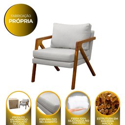 Poltrona Decorativa Madeira Maciça Luxo Mona Cor:Linho Cinza - 2