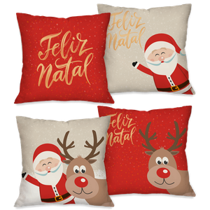 Kit com 4 Capas para Almofadas Natalinas Feliz Natal