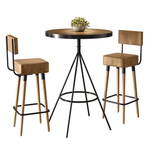 Conjunto Mesa Bistrô e 2 Banquetas Barcelona Cor Amarula - Salaone Decor