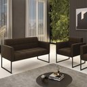 Ver imagem 2 de Sofá Namoradeira e 1 Poltrona Base Industrial Preto Ana Suede Marrom - Ibiza