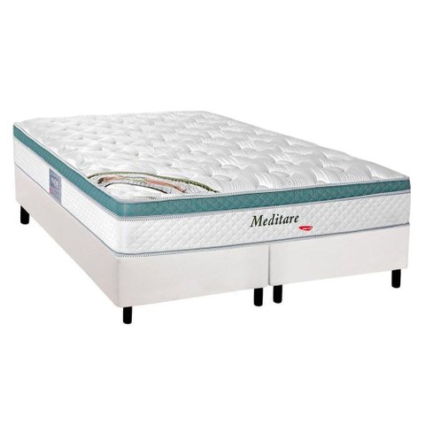 Cama Box King: Colchão Molas MasterPocket Ensacadas Herval Meditare + Base Courano Branco CRC(193x20