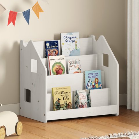 Porta Livros Branco Madeira de Chão 4 Nichos Livreiro Bruno Idimex