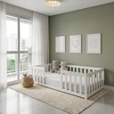Ver imagem 1 de Cama Infantil Solteiro Montessoriana com Grades de Proteção Branco