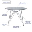Ver imagem 2 de Mesa Eames Ferro Eiffel Cromada de Jantar ou Cozinha para 4 lugares com Tampo de Vidro Redondo 90cm