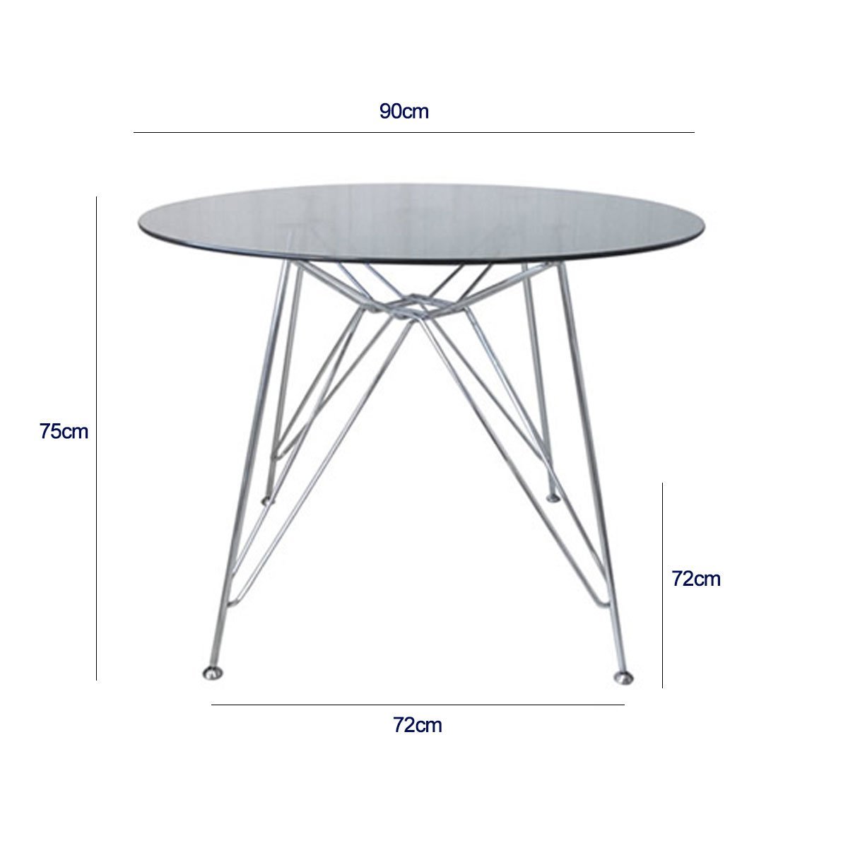 Mesa Eames Ferro Eiffel Cromada de Jantar ou Cozinha para 4 lugares com Tampo de Vidro Redondo 90cm  - 3