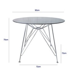 Mesa Eames Ferro Eiffel Cromada de Jantar ou Cozinha para 4 lugares com Tampo de Vidro Redondo 90cm  - 3