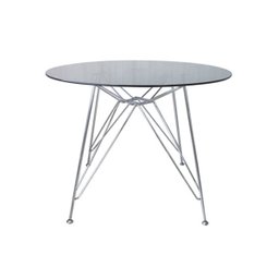 Mesa Eames Ferro Eiffel Cromada de Jantar ou Cozinha para 4 lugares com Tampo de Vidro Redondo 90cm  - 1