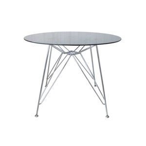 Mesa Eames Ferro Eiffel Cromada de Jantar ou Cozinha para 4 lugares com Tampo de Vidro Redondo 90cm 