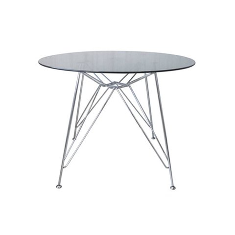 Mesa Eames Ferro Eiffel Cromada de Jantar ou Cozinha para 4 lugares com Tampo de Vidro Redondo 90cm 