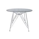 Ver imagem 1 de Mesa Eames Ferro Eiffel Cromada de Jantar ou Cozinha para 4 lugares com Tampo de Vidro Redondo 90cm