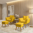 Ver imagem 1 de Kit 2 Poltronas Decorativa e 2 Puffs para Sala Recepção Manicure Consultório Quarto Tecido Suede
