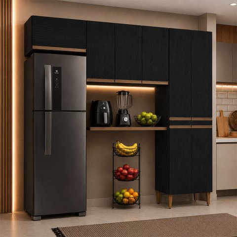 Ármário de Cozinha Modulada 3 Peças Milão Menu Móveis Preta
