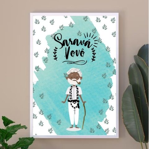 Quadro Decorativo Vovô Preto Velho 45x34cm - com Vidro:madeira Preta