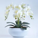 Ver imagem 1 de Arranjo de Orquídeas Artificiais Brancas em Vaso Branco Fosco
