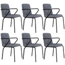 Ver imagem 1 de Kit 06 Cadeiras Estofada para Sala de Jantar com Braço Loft Preto C01 Linho Prata - Lyam Decor
