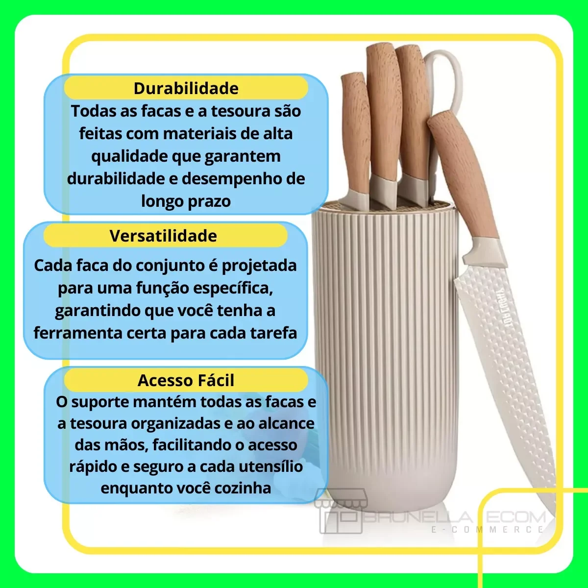 Facas Premium Importada Corte a Laser 6 Peças Linha Luxo:verde - 3