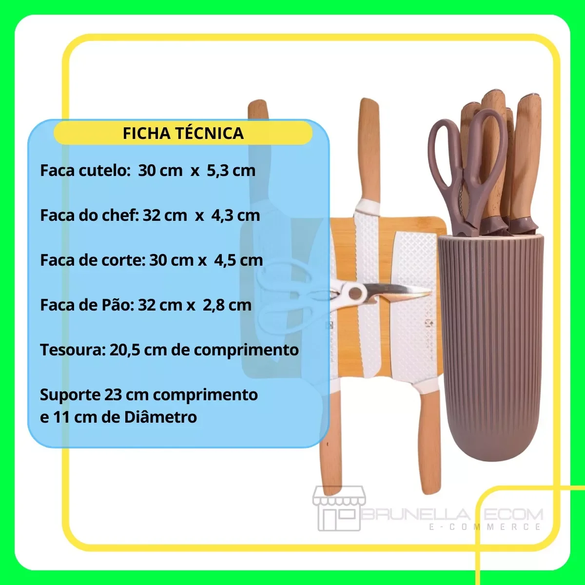 Facas Premium Importada Corte a Laser 6 Peças Linha Luxo:verde - 6