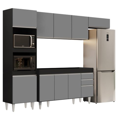 Armário de Cozinha Modulada 4 Peças CP10 Balcão sem Tampo Preto/Cinza - Lumil Lumil Móveis