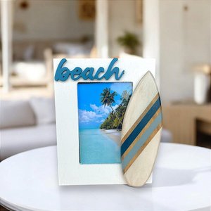 Porta Retrato Prancha de Surf Beach Branco para Fotos 10x15cm