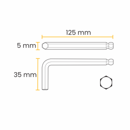 Chave Allen Longa Abaulada, Cromo Vanadio, Acabamento Fosfatizado 5 Mm - 5