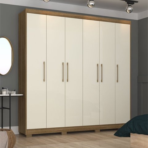 Guarda-Roupa Casal 6 Portas 6 Gavetas 100% MDF Sevilla Marrom/Nature/Chamapanhe