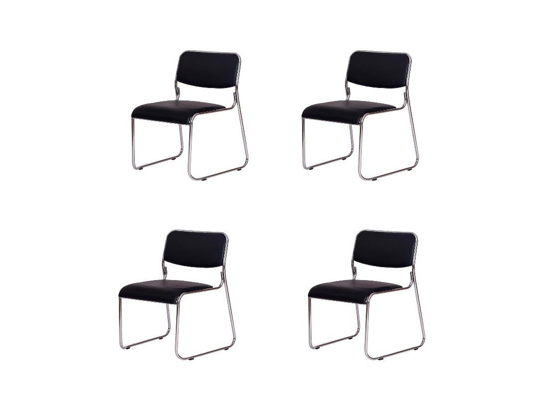 Kit 4 Cadeiras de escritório interlocutor fixa preta com base cromada W-21 Preta