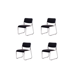 Kit 4 Cadeiras de escritório interlocutor fixa preta com base cromada W-21 Preta
