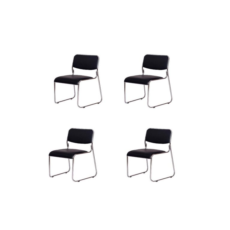 Kit 4 Cadeiras de escritório interlocutor fixa preta com base cromada W-21 Preta