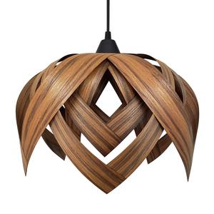 Luminária Lustre Pendente Madeira Teto Sala Cozinha Flor de Lótus Cor Pau Ferro