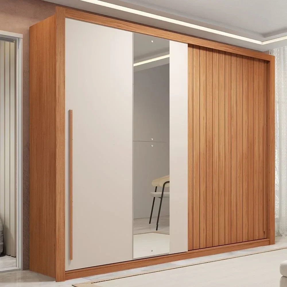 Ver imagem 1 de Guarda-Roupa Casal 2 Portas Ripado com Espelho Suburban Freijo Off White