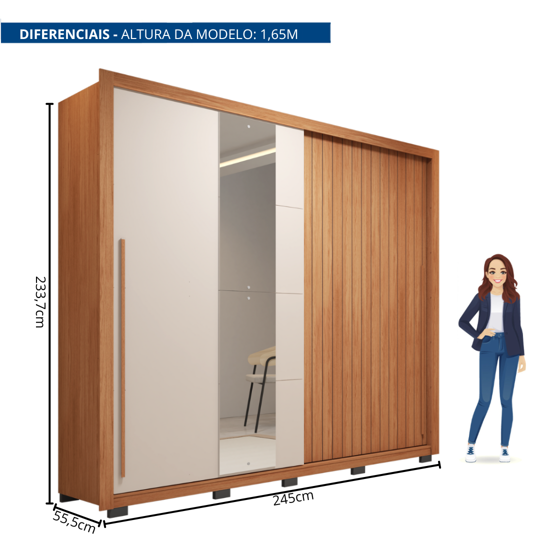 Guarda-roupa Casal Ripado com Espelhos 2 Portas e 4 Gavetas Suburban Espresso Móveis - 9