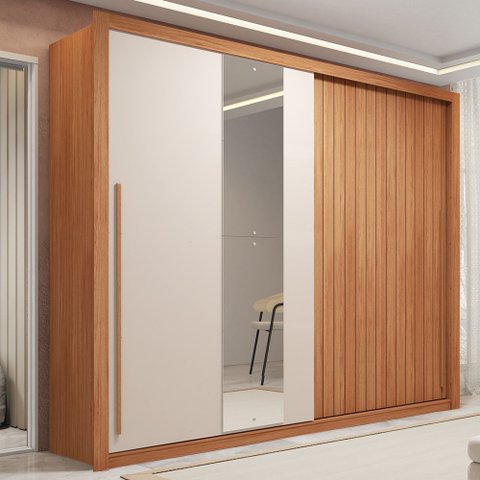 Guarda-roupa Casal Ripado com Espelhos 2 Portas e 4 Gavetas Suburban Gold Espresso Móveis