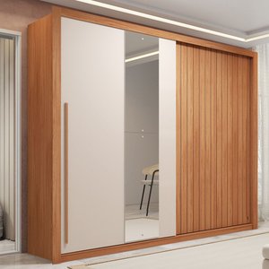 Guarda-roupa Casal Ripado com Espelhos 2 Portas e 4 Gavetas Suburban Gold Espresso Móveis 100% MDF