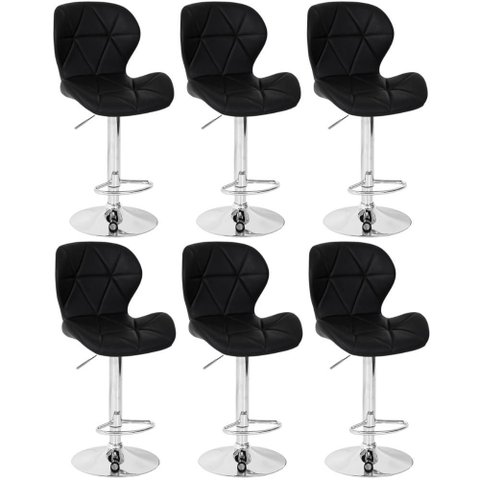 Kit 06 Banquetas Slim Estofada Giratória com Regulagem de Altura - Preto Preto