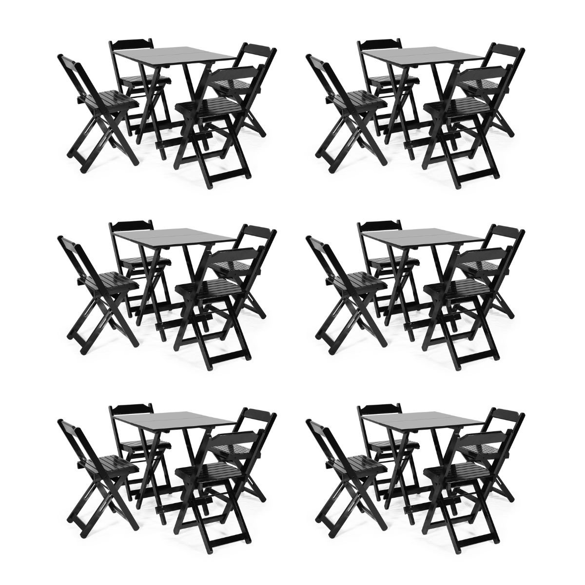 Kit 6 Conjuntos Dobráveis 70 X 70 com 4 Cadeiras Dobráveis Preto - Móveis Britz