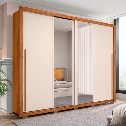 Guarda-roupa Casal com Espelho 2 Portas 4 Gavetas Suburban Gold Espresso Móveis