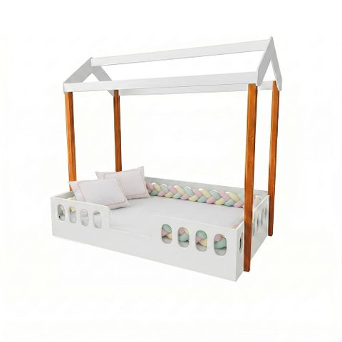 Cama Casal Infantil Agatha MDF com Colchão e Trança 5,5m Montessori Lúdica - Rosa Verde Amarelo