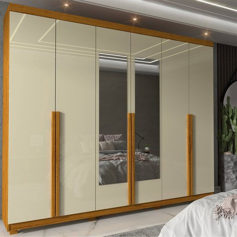 Guarda-Roupa Casal 6 Portas com Espelho com Pés Imperatriz 100% MDF Yescasa Marrom/Marrome/Off White