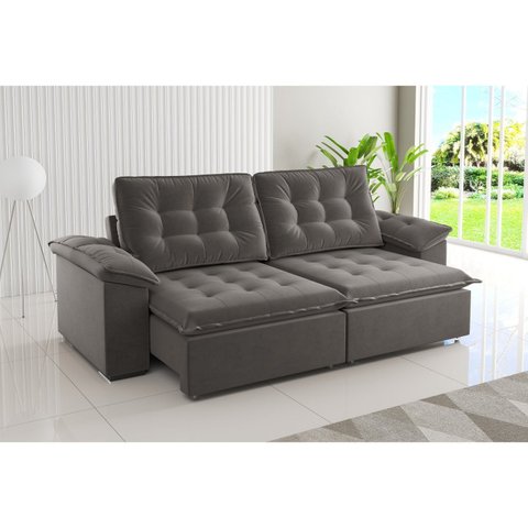 Sofá Retrátil e Reclinável 4 Lugares 250cm Veludo Detroit Cinza Grafite