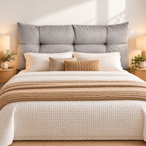 Cabeceira Almofada Luxo para Cama de Casal 1,40 Linho Cinza