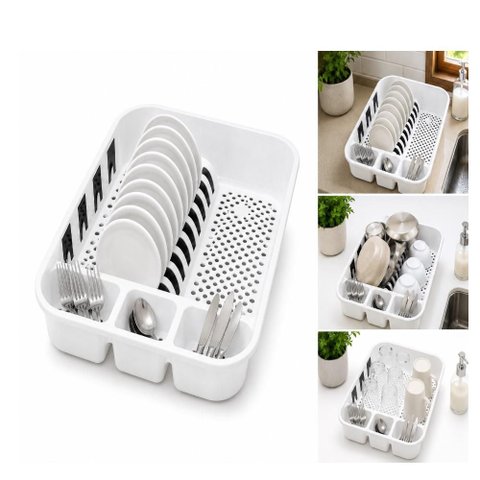Escorredor Loucas Pratos Talheres Plastico Multiuso Organizador Pia Utensilios Bpa Free Compacto Lux