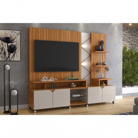 Home Painel para TV até 55" Belfast 210cm com 4 Portas Jequitiba-Off White Perolizado