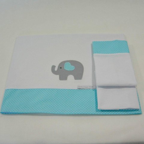 Lençol de Berço 3pçs Elefante Coração Tifany