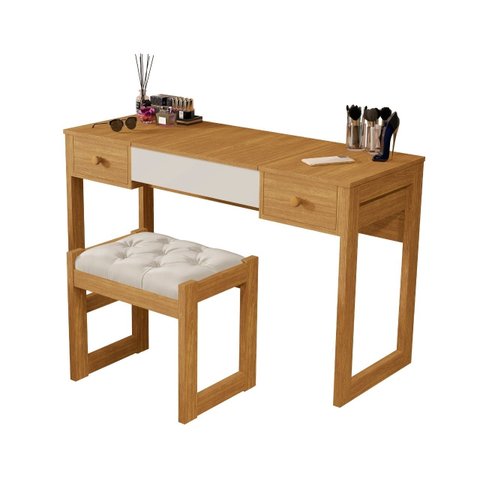 Escrivaninha Penteadeira com Espelho e Banqueta Luanda Fenix:cinamomo/off White