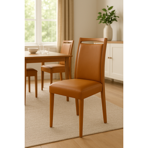 Kit 2 Cadeiras de Jantar Estofadas Jade Corino Caramelo Base Madeira Maciça Mel