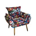 Ver imagem 2 de Poltrona Opala Suede Estampado Romero Britto Pés Palito