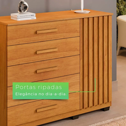 Cômoda Paris com Sapateira 5 Gavetas 1 Porta Ripada - Benetil - Cinamomo - 6