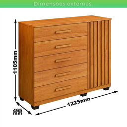 Cômoda Paris com Sapateira 5 Gavetas 1 Porta Ripada - Benetil - Cinamomo - 4