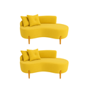 Ver imagem 1 de Kit 02 Sofá Orgânico 2 Lugares C/2 Almofadas Curvo Sala Recepção Veludo Amarelo - Montanaris Decor