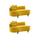 Ver imagem 2 de Kit 02 Sofá Orgânico 2 Lugares c/2 Almofadas Curvo Sala Recepção Veludo Amarelo - Montanaris Decor